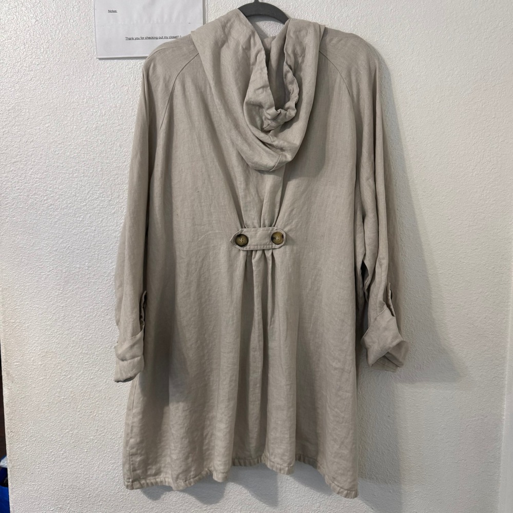 For Cynthia Woman 100% Linen Hooded Jacket 3X Beige Lagenlook Coastal Minimalist - Picture 3 of 7